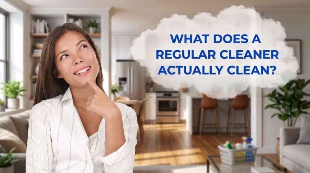 Woman considering what a regular house cleaner cleans