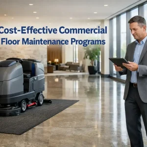 Cost-effective commercial floor maintenance program in a modern commercial office lobby
