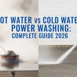Hot water vs cold water power washing comparison showing grease and dirt removal