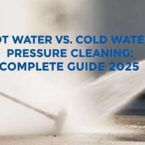 Split-view comparison of hot vs cold water pressure cleaning for a professional 2025 guide.