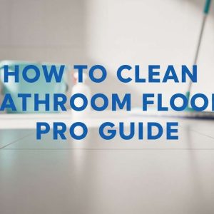 Modern bathroom with spotless floor and subtle cleaning tools