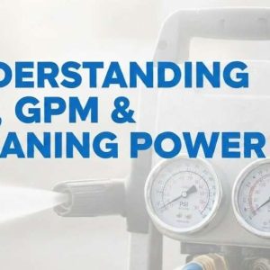 Illustration showing PSI and GPM gauges representing cleaning power efficiency.