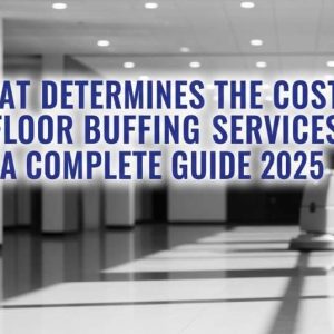 Glossy commercial VCT floor in a modern lobby reflecting ceiling lights with a professional